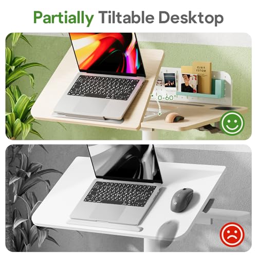 Image of JOY worker Mobile Standing Desk with 60 Tiltable Desktop, 28 inch Height Adjustable Rolling Desk, DIY Pegboard & Storage Base, Portable Laptop Desk with 4 Lockable Wheels for Home Office, Oak