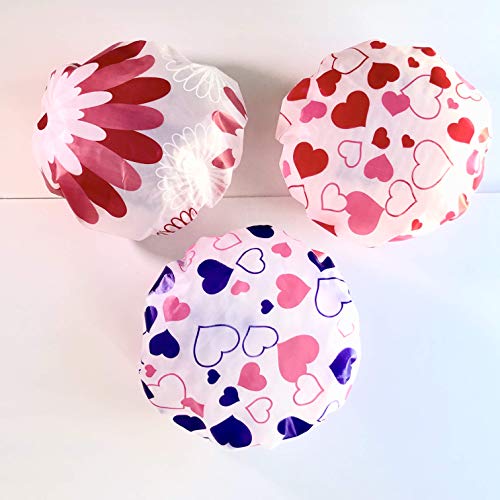 3 Piece Heart Print Shower Caps