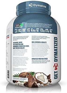 Dymatize ISO100 Hydrolyzed Protein Powder, 100% Whey Isolate Protein, 25g of Protein, 5.5g BCAAs, Gluten Free, Fast Absorbing, Easy Digesting, Chocolate Coconut, 5 Pound