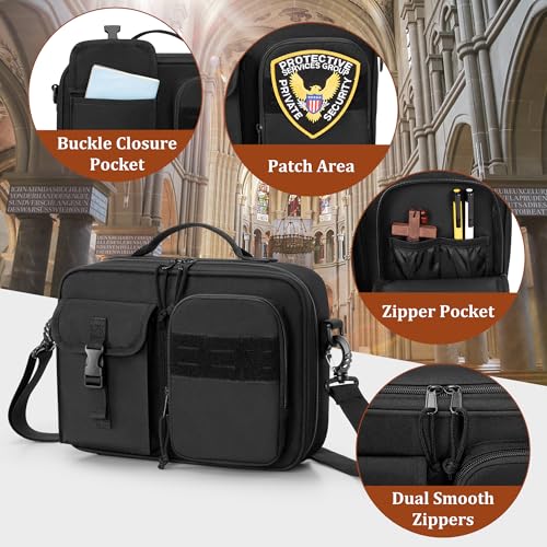 Damero Bible Cover Case for Men Bible Carrying Case with Multiple Pockets, Church Bag with Top Handle and Shoulder Strap, Black - Image 4