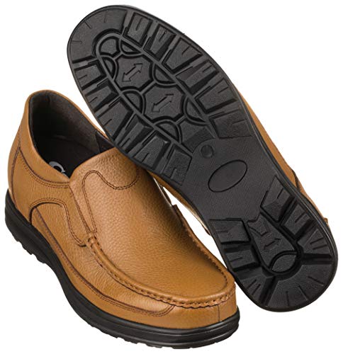Image of CALTO Men's Invisible Height Increasing Elevator Shoes - Tan Brown Leather Slip-on Lightweight Casual Loafers - 3.2 Inches Taller - G1829 - Size 9 D(M) US