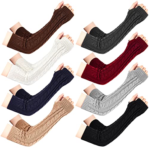 Hercicy 8 pares de calentadores de brazos largos sin dedos para el pulgar, calentadores de muñeca con agujero para el pulgar para mujeres y niñas, 8 colores, Multi, Talla única