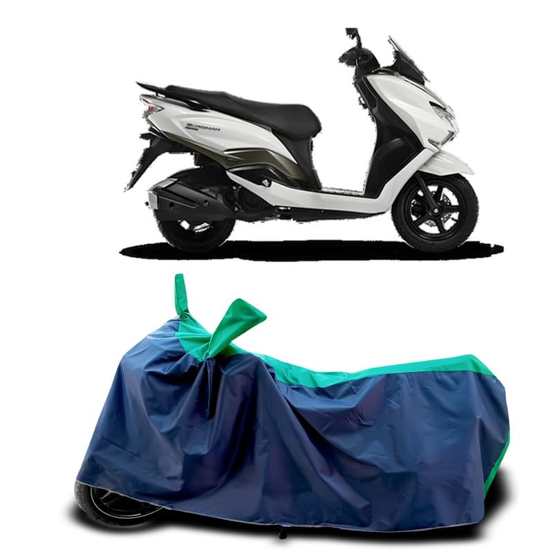 Image of DUFFEL-Two Wheeler Bike Body Cover Compatible for Suzuki Burgman Heat Protectio /UV-Rays /Birds Dropping /DustProof /Waterproof Indoor Outdoor and Parking Full Body Protection All Variants [Green Patta]