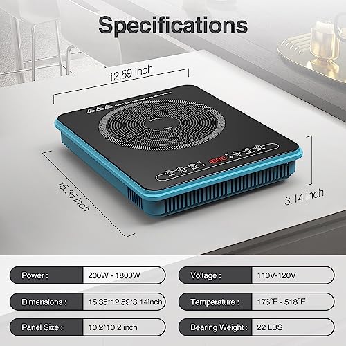 1800W Portable Induction Cooktop, Anhane Professional Countertop Burner Induction Hot Plate, Faster Heating Mode, 9 Power And Temperature Levels, Child Lock, 270 Mins Timer, 110-120V, Shatter-Proof Ceramic Glass Surface, Compatible Magnetic Cookware #TOP6
