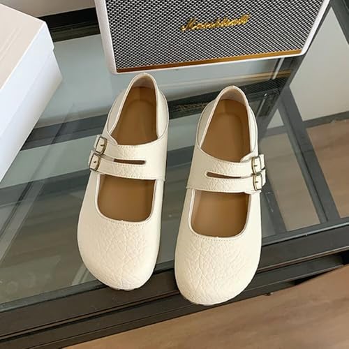 ChaiRong Zhou Women Mary Jane Shoes Pu Leather Double Buckle Straps Low Heel Ballet Flats Casual Dress Shoes2