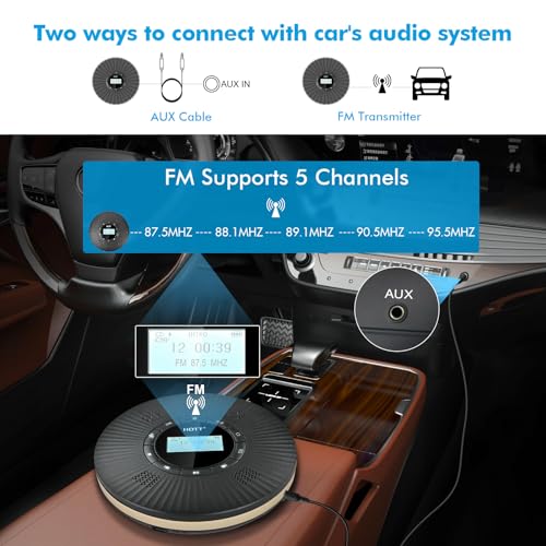 Image of HOTT Portable CD Player Built-in 4 Speakers Bluetooth 5.3 Anti Skip CD Player,FM Transmitter,A-B Repeat AUX Cable Rechargeable 1800mAh Small CD Players for Car