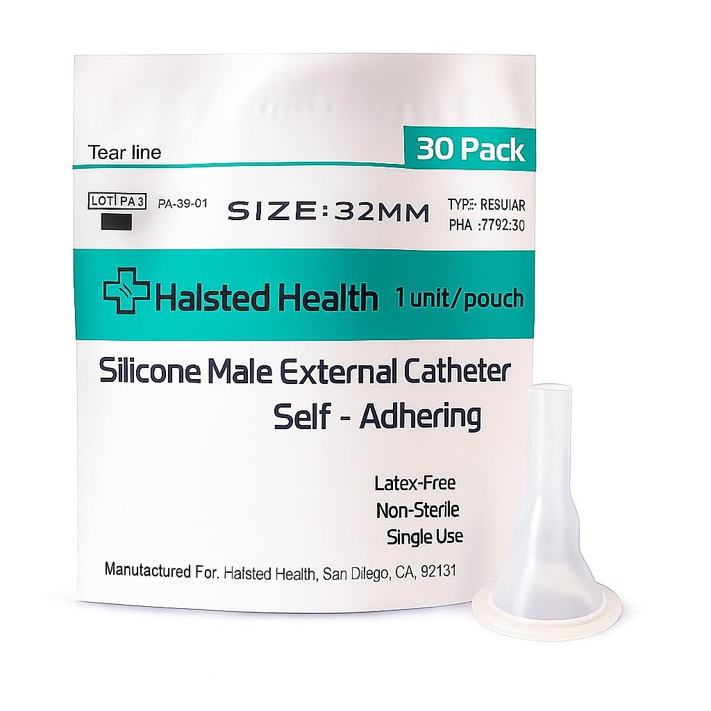 Silicone Male External Catheter, Self-Adhesive, Kink Resistant, Catheter, Urinary Incontinence Bag (32mm)