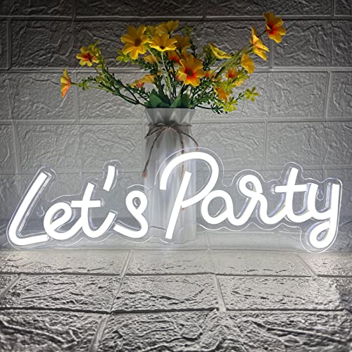 Image of Let's Party Neon Sign, LED Neon Lights for Bedroom Wall Decor, Art Decorative Lights for Bachelorette Party, Engagement Party, Birthday Party, Living Room, Gamer Room Decor Aesthetic (New White) | Art Decorative Lights for Bachelorette Engagement Birthday Party Living Room Gamer Room Bedroom Decor Aesthetic