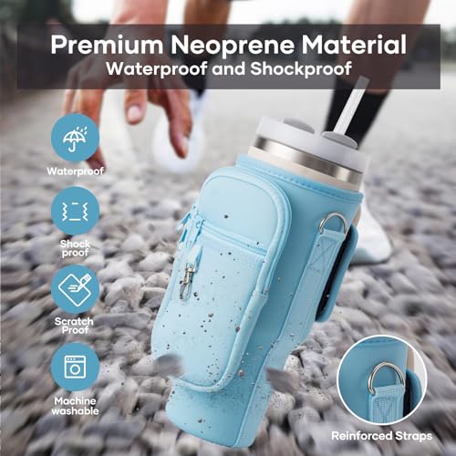 Image of Water Bottle Carrier Bag with Phone Pocket for Stanley Cup 40 /30oz,Insulated Neoprene Water Bottle Holder Cross-boday Bag with Adjustable Shoulder & Handheld Strap Stanley Cup Accessories