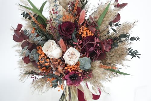 Ramo de Boda Beige Pampas con Flores Artificiales 9 pulg miniatura 5