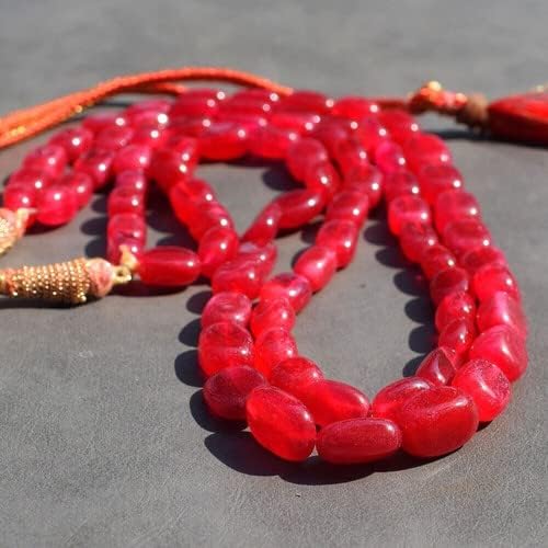 Royal 492 Cts 2 Strand Ruby Oval Shape Beaded Women Necklace Jewelry CHIK_NECKLACE-31683