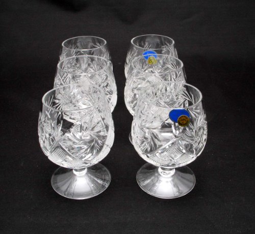 Set Of 6 Russian Cut Crystal Cognac Brandy Whiskey Snifters Goblets, Handmade Glassware #TOP1