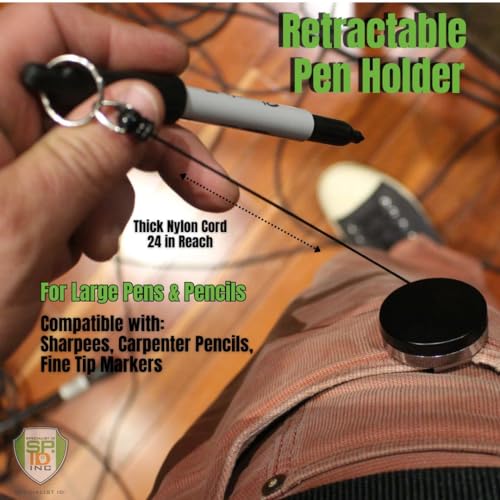 Specialist ID 2 Pack - Heavy Duty Retractable Pull Pen Holder - Ideal for Markers & Carpenter Pencils - Thick Nylon Cable, Self Retracting Reel & Tight Metal Belt Clip by Reel-N-Rite
