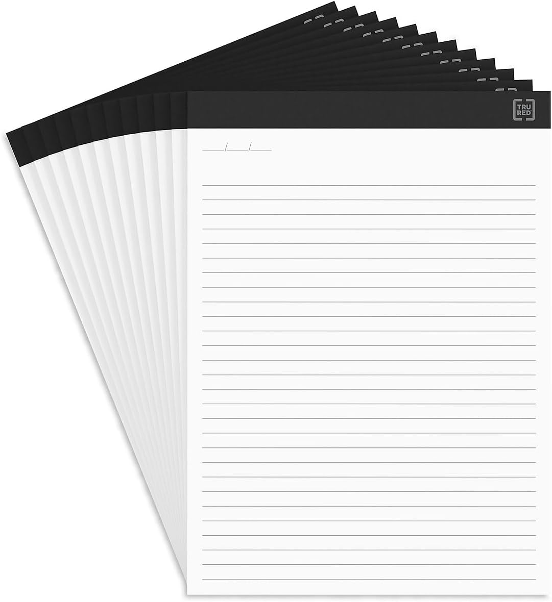 TRU RED Notepads, 8.5” x 11.75”, Wide Ruled, White, 50 Sheets/Pad, 12‑Pack