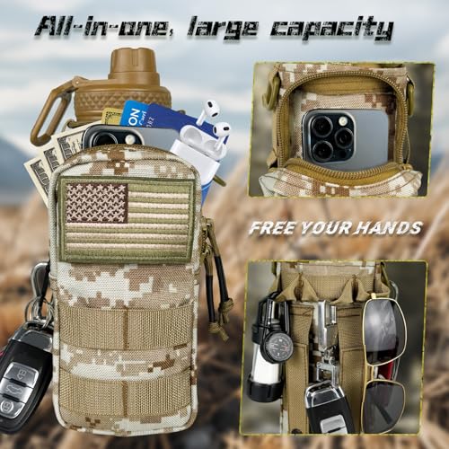 Image of 32 oz Insulated Water Bottle - Tactical Stainless Steel Water Bottles with Sleeve, Wide Mouth Gym Water Bottles for Men Sports Workout Hiking with Pouch Desert Camo