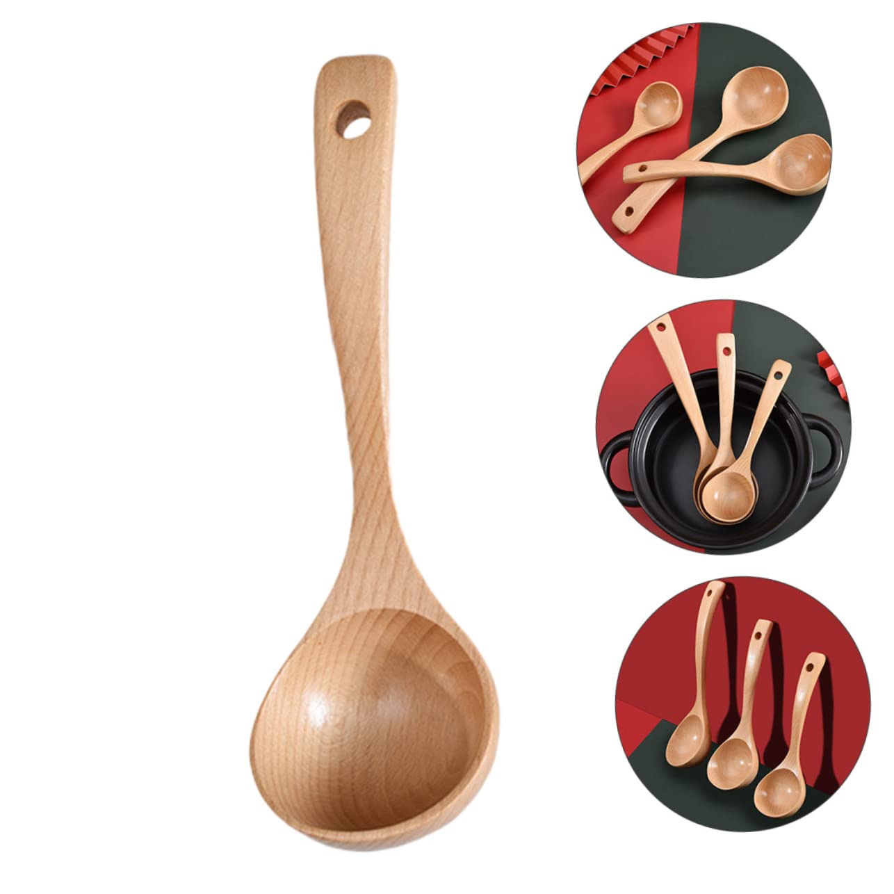1 cuillère en bois de hêtre - Cuillères de cuisine - Cuillères à expresso - Ustensiles de cuisine asiatiques - Cuillères à soupe - Louches de service profondes - Cuillère de service