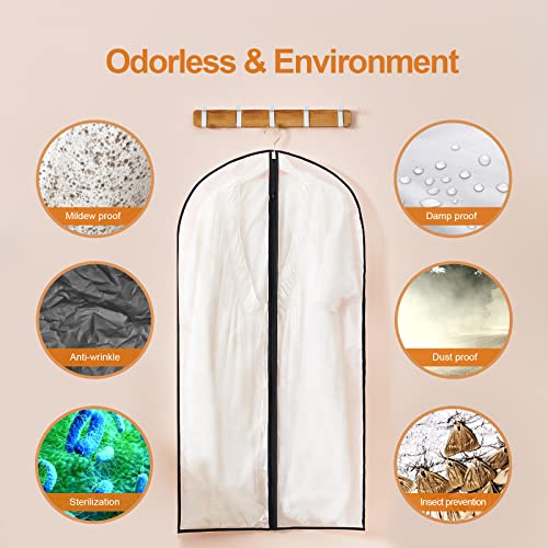 GoMaihe 12 Stück Kleidersack Anzug Lange, 60 x 120/100cm Schwarz Rand Transparent Anzugtasche Kleidersäcke, Kleiderhülle Anzugsack Abendkleid Brautkleid Mäntel Hemden Mottenschutz Wasserdicht, MEHRWEG
