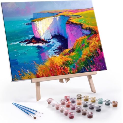 数字油絵 数字塗り絵 デジタル油絵 白崖 数字キットでペイントブラシとアクリル絵の具が入, 大人の子供のためのギフト Paint by Numbers 手塗り DIY 数字によるアクリル 水彩絵画インテリア リビング装飾 50x70cm (フレームレス)