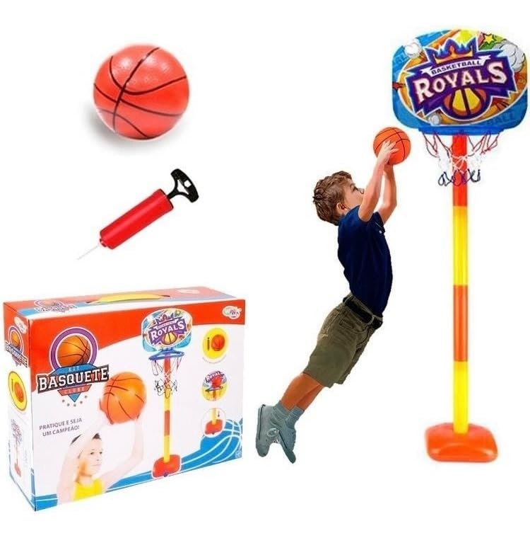 Kit Basquete Infantil Royals com Tabela, Suporte Ajustável, Bola e Bomba de Ar