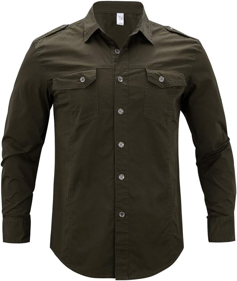 Little Hunter Men's Casual Long Sleeve Shirts Army Military Style Cargo Tactical Work Dress Shirt