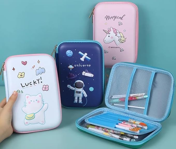 Image of Magical Unicorn Theme 3D EVA Hardtop Pencil Case with Compartments - Kids Large Capacity School Supply Organizer Students Stationery Box - Girls Boys Pen Pouch (Big Unicorn Pink)