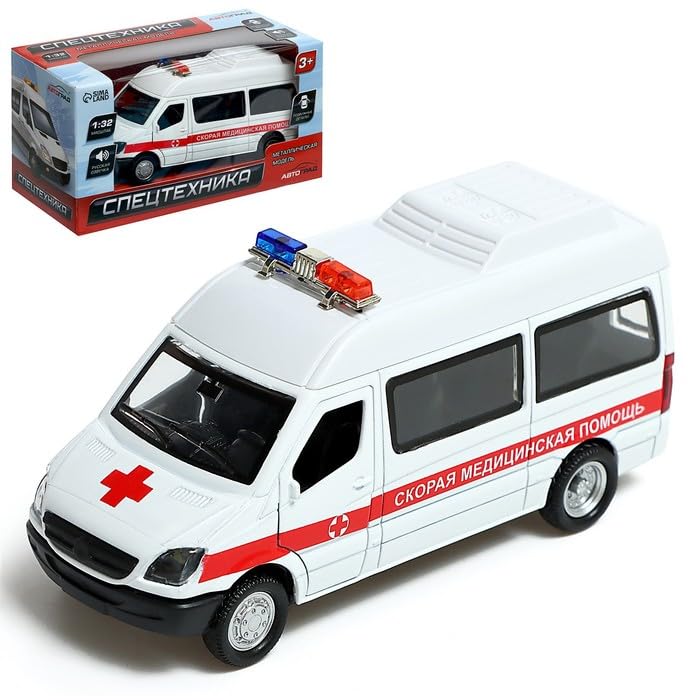 1:32 Scale Metal Model Russian Ambulance, Inertia-Powered Minibus