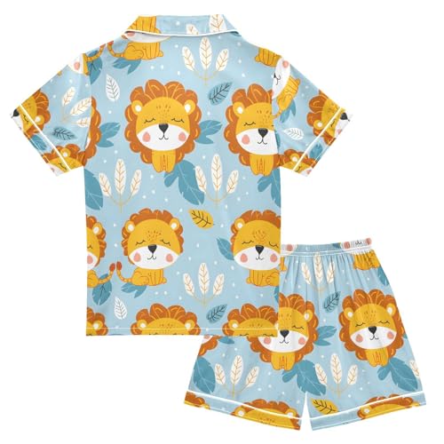 ALAZA Lovely Lion Pajamas Satin Pajama Set Short Sleeve Button Down Sleepwear2