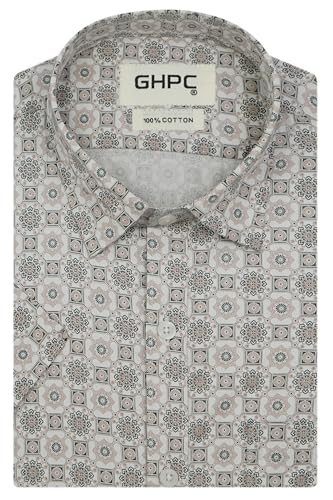 Image of GHPC 100% Cotton Geometric Printed Half Sleeves Regular Fit Formal Shirt for Men