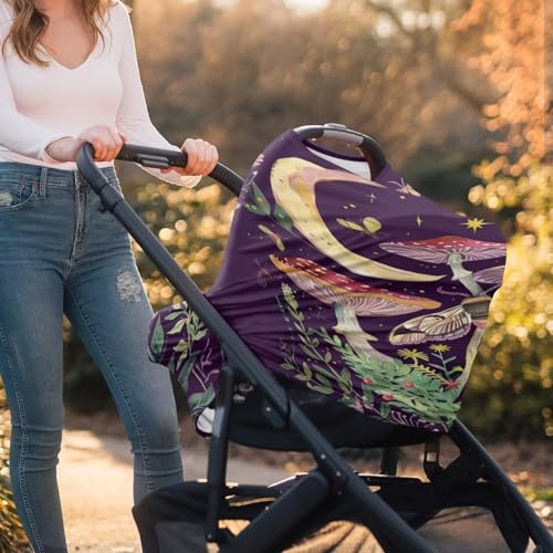 Image of Youngerbaby Mushroom Nursing Cover Breastfeeding Soft Infant Carseat Canopy Stretchy Breathable Cover for Stroller High Chair Shopping Cart Canopies