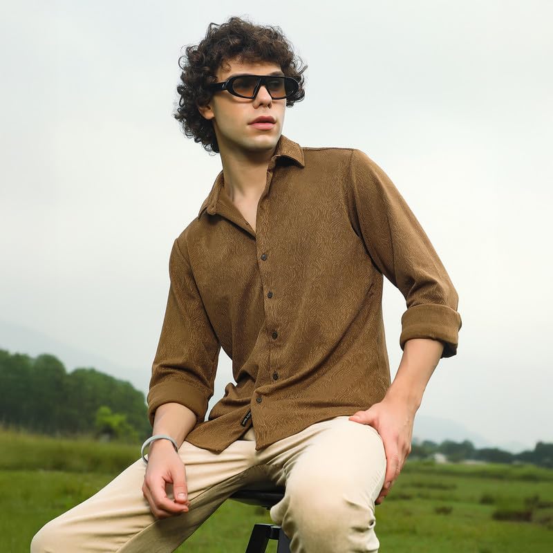 Image of CAHOOT Men's Shirt for Casual Wear | Spread Collar | Long Cuffed Sleeves | Button Closure | Shirt Crafted with Comfort Fit for Everyday Wear