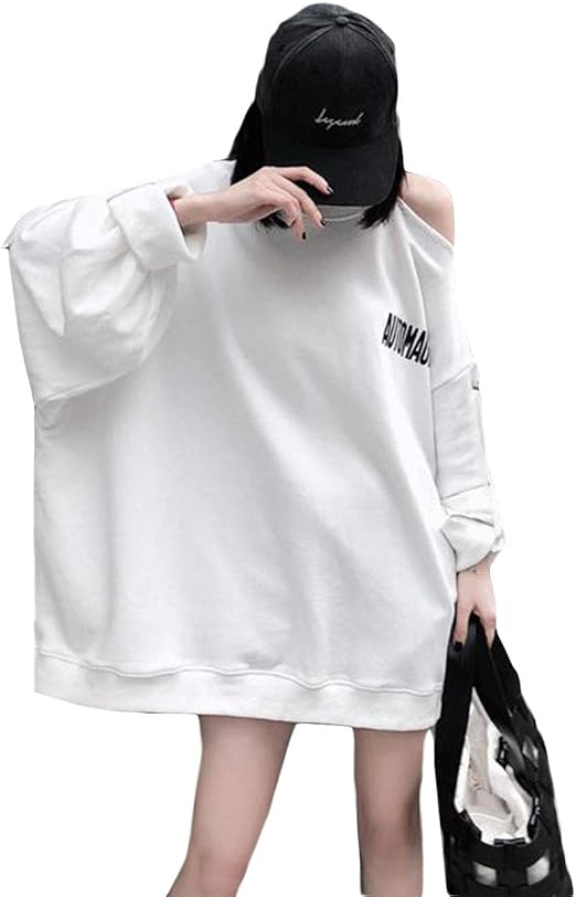 Amazon Co Jp Bscool オフショルダー レディース 長袖 パーカー ゆったり 着痩せ 肩出し トレーナー 韓国オーバーサイズ ファッション セクシー 白 トップス A白 服 ファッション小物