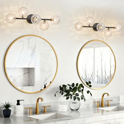 Image of 5 Lights Bathroom Vanity Light,Matte Black Globe Bathroom Light Fixtures