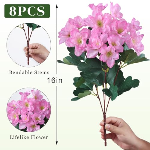 Image of YXZZWL 8 Bundles Artificial Flowers for Front Door, Fake Silk Azalea Bouquet Silk Flowers for Outside UV Resistant Realistic Faux Plants for Planter Farmhouse Patio Garden Walkways Home Decor (Pink)
