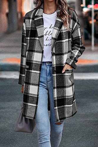 PRETTYGARDEN Women Plaid Shacket Jacket Trendy Fall Casual Button Wool Blend Tartan Trench Coat Winter Clothing with Pockets