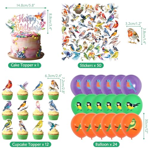 Image of Bird Party Decorations, Includes Happy Birthday Banner, Cake Toppers, Bird Stickers, Balloons, Honeycomb Centerpieces, for Bird Theme Baby Shower Summer Tea Party Supplies