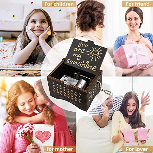 Dream Loom Wooden Music Box, Hand Cranked Laser Engraved Small Musical Boxes For Kids, Play You Are My Sunshine Melody #TOP3
