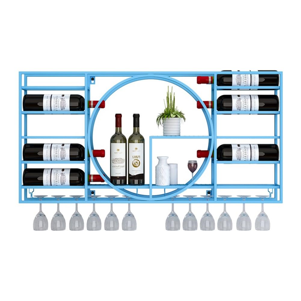 Étagère murale bouteille de vin gain de place support verre suspendu métal bleu