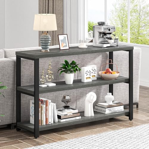 EXCEFUR 47 Inch Rustic Metal and Wood Entryway Table, Console Table Behind Couch with 3 Tier Storage Shelves, Sofa Table for Living Room Hallway Foyer, Industrial Grey — view 3