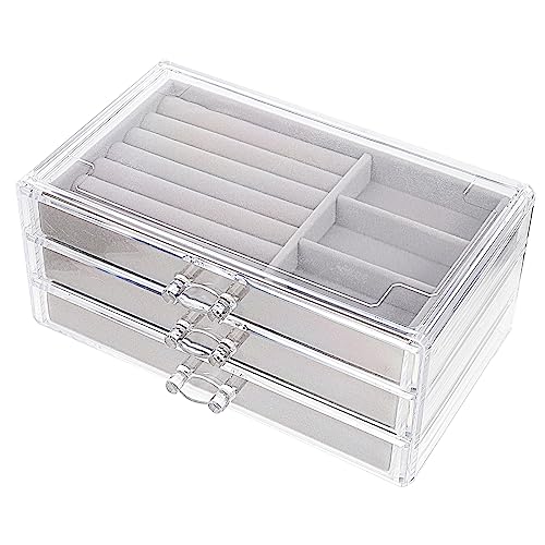 BESPORTBLE Portagioie da Donna 3 Cassetti in Plastica Inodore, Scatola Portaoggetti da Scrivania Grande Capacità, Organizer per Orecchini, Anelli e Collane per Uso Quotidiano e Esposizione