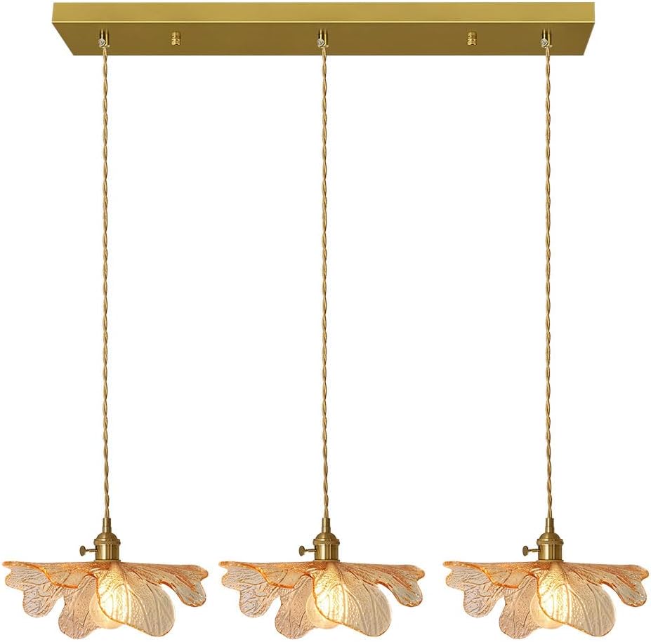 Vintage Pendant Lights Green Glass Pendant Lighting Kitchen Island Hand Blown 1-Light Brass Pendant Light Farmhouse Hanging Light fixtures with Glass Shade for Dining Room Bedroom