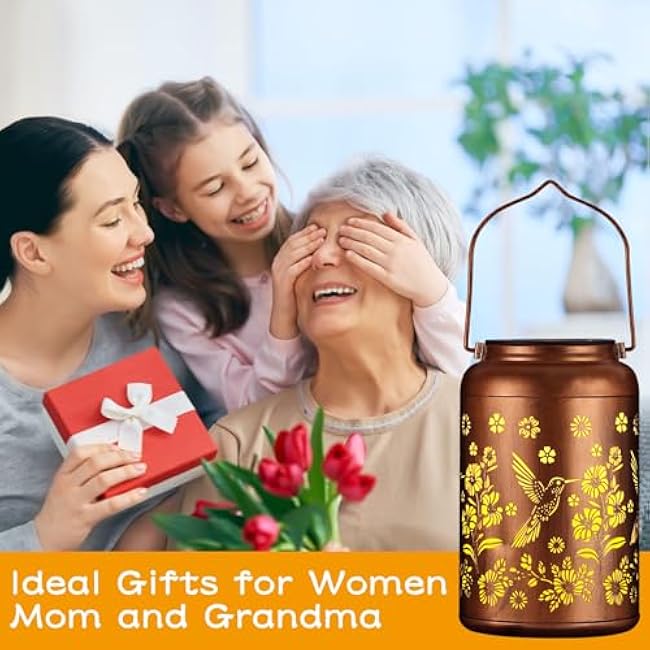 Solar Lanterns Outdoor, Waterproof Hanging Metal Solar Lanterns LED Decoration for Garden, Yard, Patio - Perfect Birthday Gifts for Women Mom Grandma(Hummingbird)