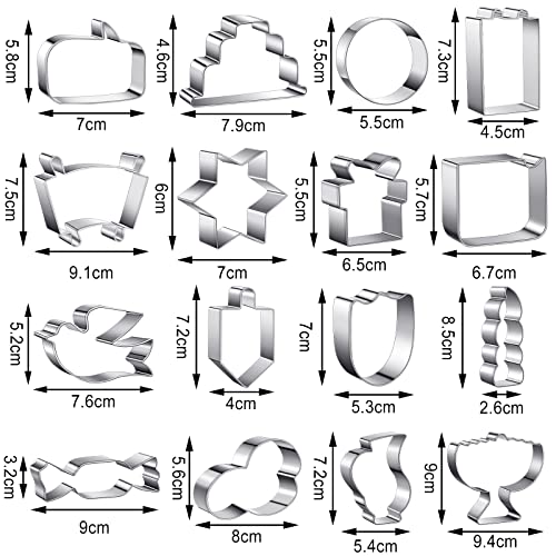 Newtay 16 Pieces Hanukkah Cookie Cutters Stainless Steel Chanukah Cookie Cutters Star Of David Menorah Candle Calendar Cookie Cutter For Hanukkah Holiday Party Supplies Decorations Baking Mold #TOP1