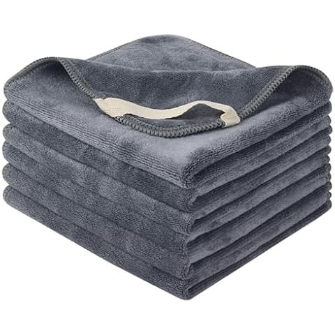 SINLAND Microfiber Facial Cloths Fast Drying Washcloth 12inch x 12inch Grey 6 pack … Cover