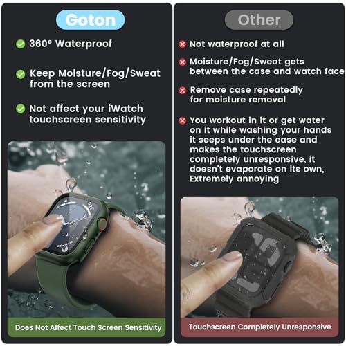 Image of 3 in 1 Goton Waterproof Hard Case for Apple Watch Screen Protector 45mm, 360 Slim Full Protective Tempered Glass Face Cover + Back Hard PC Bumper for iWatch Series 9 /8 /7, 45mm Green