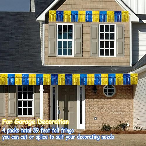 Image of 4 Packs Total 39 Ft Graduation Parade Floats for Trailer Car, Blue Gold Foil Fringe Garland Tinsel Streamers Banner Table Skirts for Graduation Homecoming Birthday Party (Royal Blue Gold)