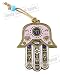 24k Gold Plated LUCKY HAMSA "Chai" Jewish Kabbalah Pink & Purple Israel Judaica Gift
