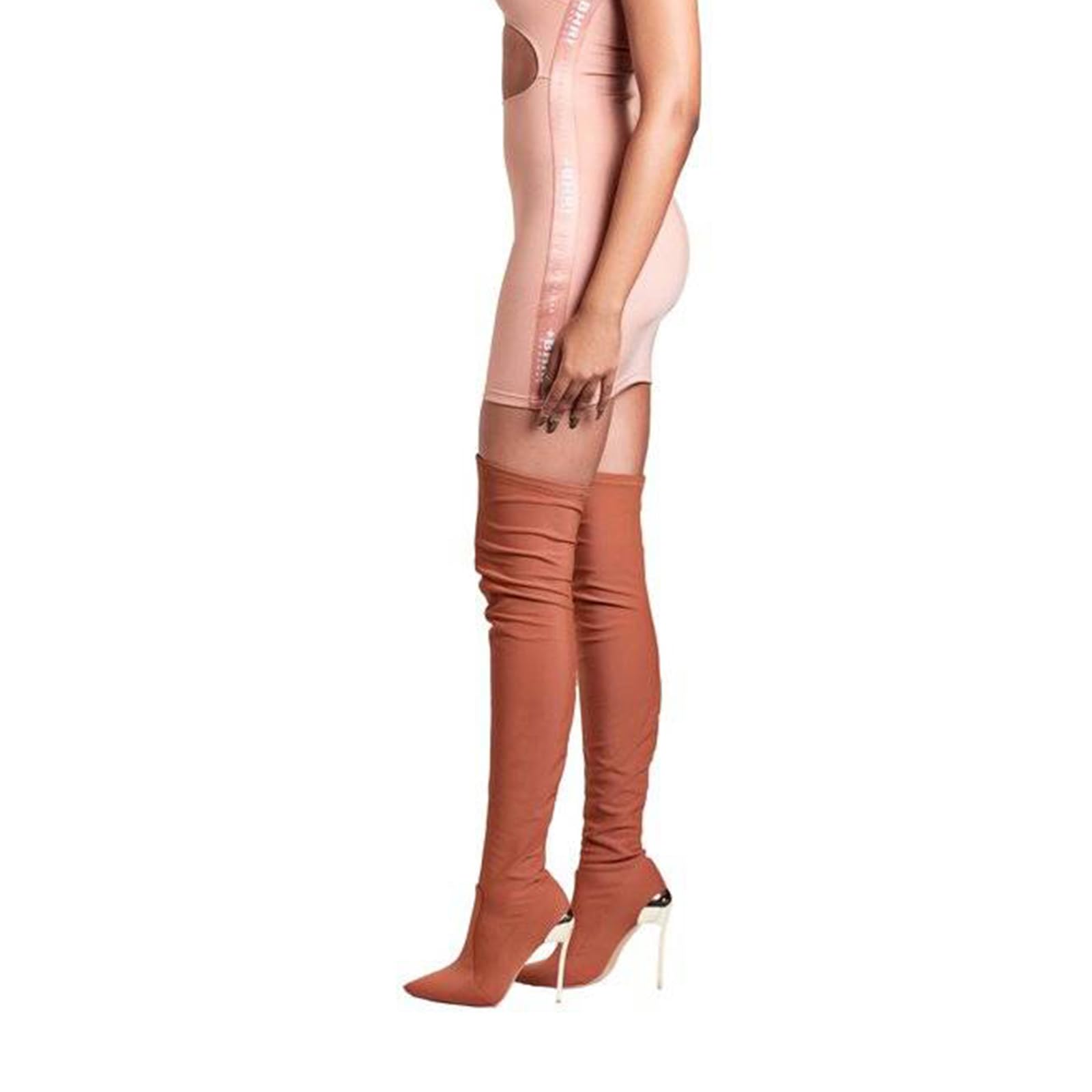 MAAARI Damen Kniehohe Stiefel Runde Zehe Oberschenkel Hoher Stiefel Stiletto Absatz über Dem