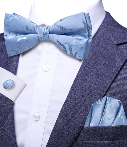 Image of Dubulle Mens Paisley Striped Bowtie Set Pre-tied Bowtie for Men and Pocket Square Set Wedding Business