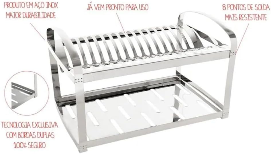 Escorredor 16 Pratos com Escorredor de Talheres Plástico Suprema, 50,5 x 27 x 28,5 cm, Aço Inox, Brinox Escorredor 16 Pratos com Escorredor de Talheres Plástico Suprema, 50,5 x 27 x 28,5 cm, Aço Inox, Brinox