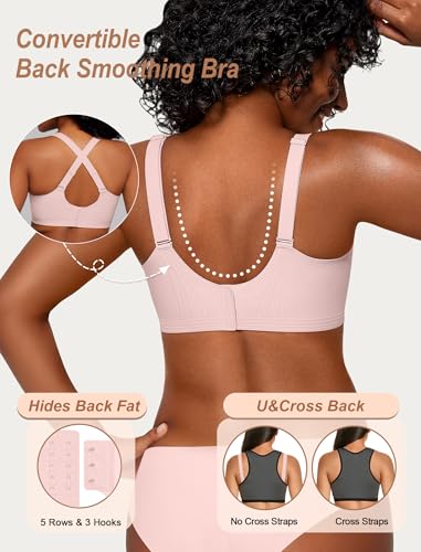 Image of OEAK Womens Comfortable Jelly Bras Deep V Bra No Underwire Seamless Full Coverage Bralettes Raceback Tshirt Supportive Bras